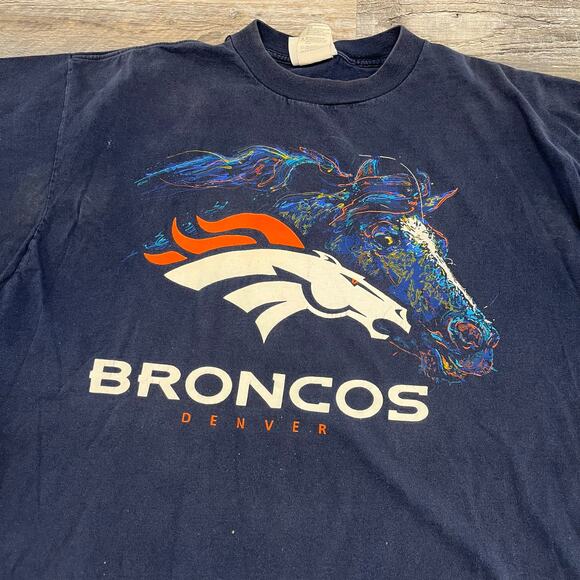 Vintage Logo Athletic NFL Denver Broncos Blue Mens XL Football‎ USA Made T-Shirt - Picture 1 of 11